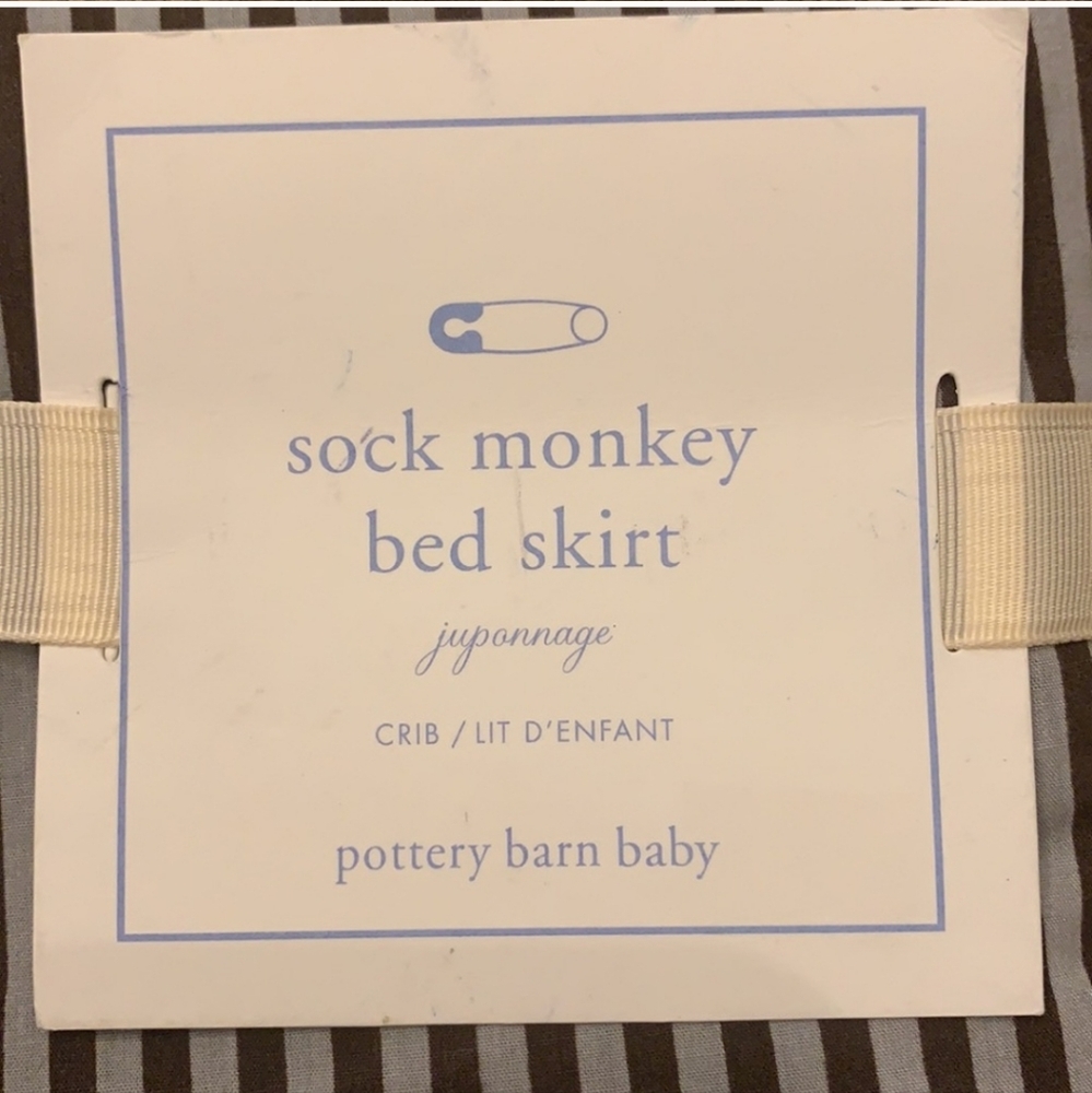 NWT Pottery Barn Kids Baby Sock Monkey Crib Skirt - Picture 2 of 5